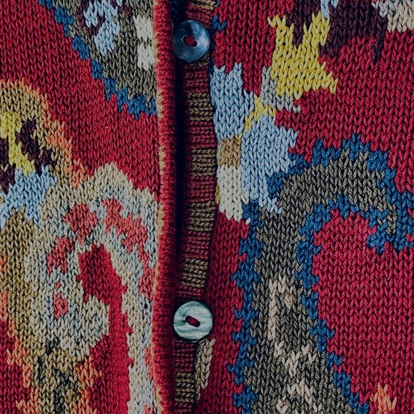 Invisible World 100% Pima Cotton Colorful Paisley Cardigan Sweater Size: L - Picture 5 of 7